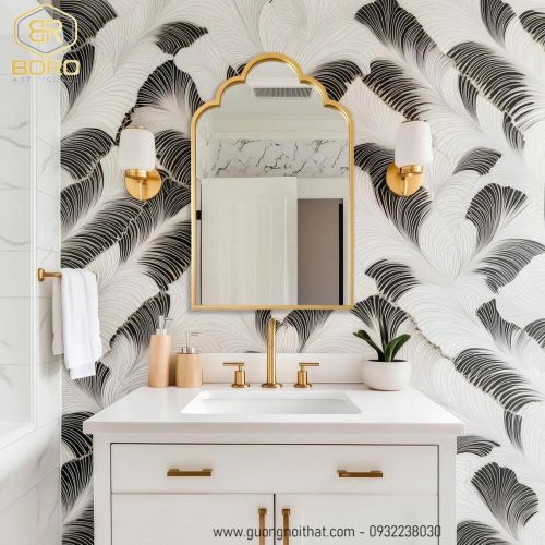 Gương phong cách Indochine khung gỗ trang trí CNC144, kích thước 60*90 cm