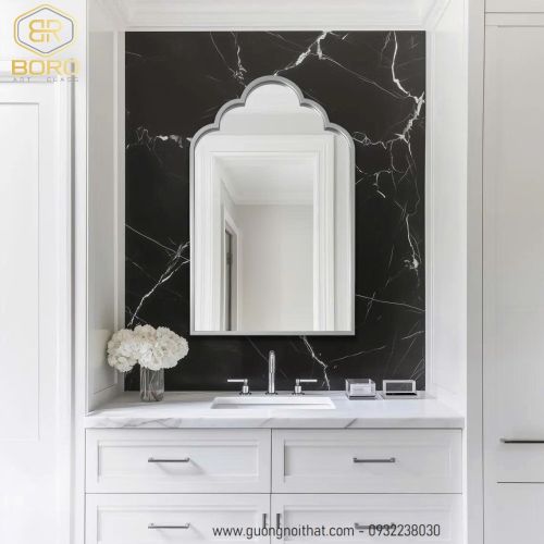 Gương phong cách Indochine khung gỗ trang trí CNC144, kích thước 60*90 cm