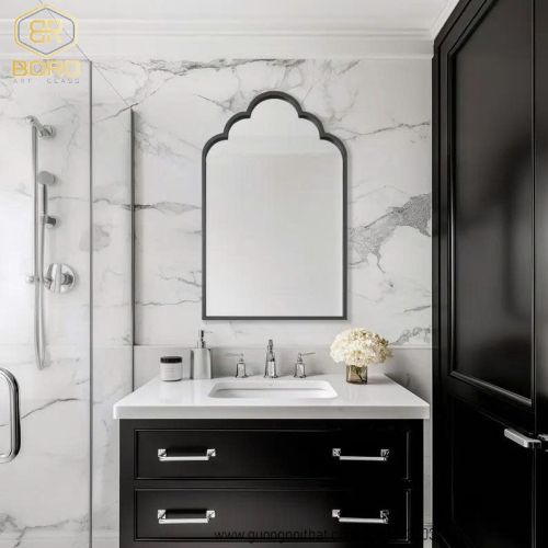 Gương phong cách Indochine khung gỗ trang trí CNC144, kích thước 60*90 cm