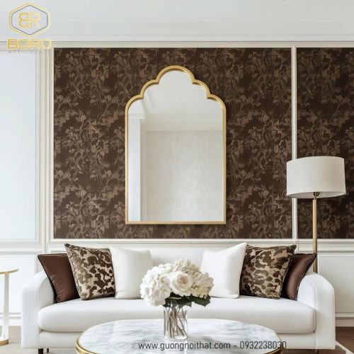 Gương phong cách Indochine khung gỗ trang trí CNC144, kích thước 60*90 cm