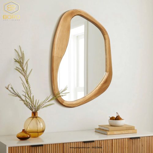 Gương nghệ thuật hình dạng bất thường khung gỗ CNC148, kích thước 60*80cm
