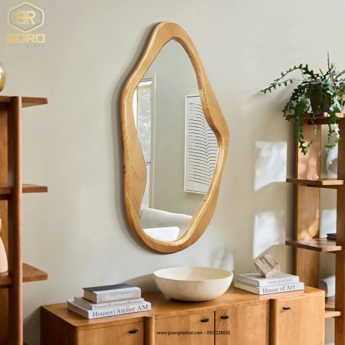 Gương khung gỗ tự nhiên treo tường cao cấp CNC149, kích thước 60*100cm