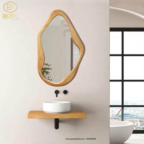 Gương khung gỗ tự nhiên treo tường cao cấp CNC149, kích thước 60*100cm