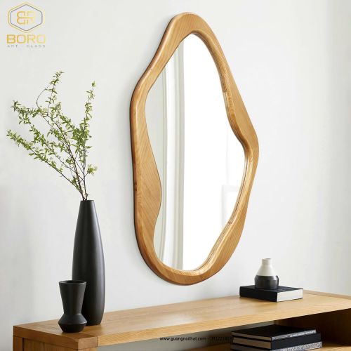 Gương khung gỗ tự nhiên treo tường cao cấp CNC149, kích thước 60*100cm
