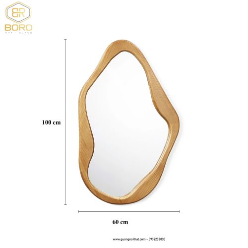 Gương khung gỗ tự nhiên treo tường cao cấp CNC149, kích thước 60*100cm