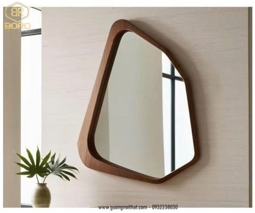 Gương gỗ, Gương khung gỗ tự nhiên, Gương treo tường CNC150, kích thước 60*80cm