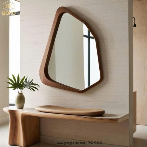 Gương gỗ, Gương khung gỗ tự nhiên, Gương treo tường CNC150, kích thước 60*80cm