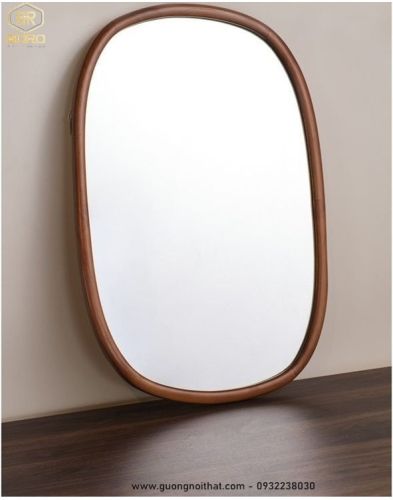Gương phòng tắm, gương trang trí, gương khung gỗ CNC154, kích thước 60*80cm