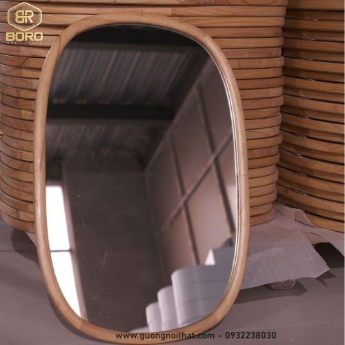 Gương phòng tắm, gương trang trí, gương khung gỗ CNC154, kích thước 60*80cm