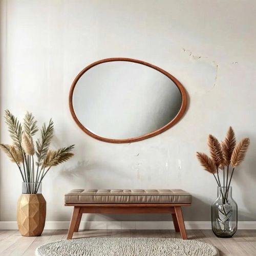 Gương trang điểm, Gương hình quả trứng, gương khung gỗ CNC156, kích thước 53*95cm