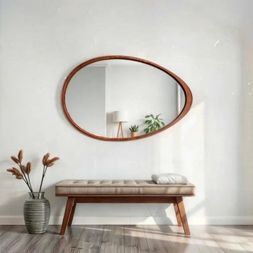 Gương trang điểm, Gương hình quả trứng, gương khung gỗ CNC156, kích thước 53*95cm