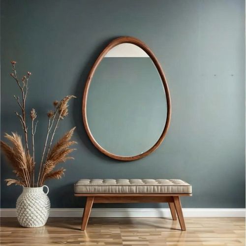 Gương trang điểm, Gương hình quả trứng, gương khung gỗ CNC156, kích thước 53*95cm