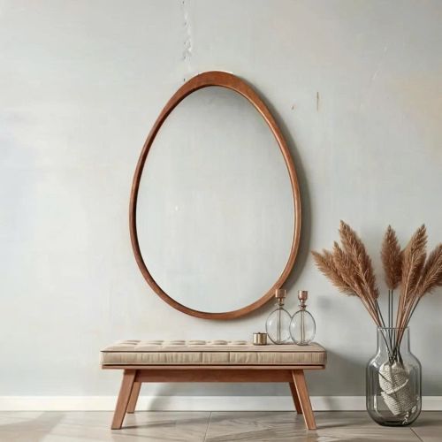 Gương trang điểm, Gương hình quả trứng, gương khung gỗ CNC156, kích thước 53*95cm