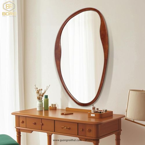 Gương gỗ không đối xứng, Gương treo tường không đều CNC157, kích thước 60*90cm