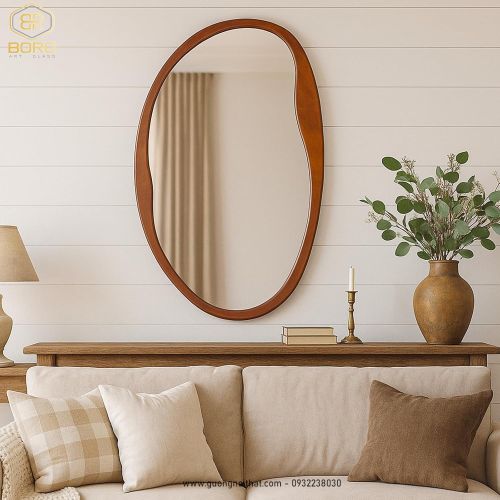 Gương gỗ không đối xứng, Gương treo tường không đều CNC157, kích thước 60*90cm