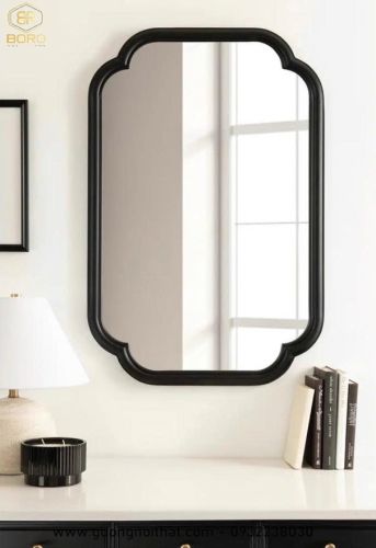 Gương trang trí, gương  khung gỗ tự nhiên bản soi CNC160, kích thước 60*90cm