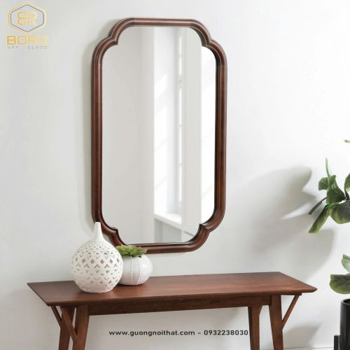 Gương trang trí, gương  khung gỗ tự nhiên bản soi CNC160, kích thước 60*90cm