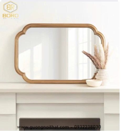 Gương trang trí, gương  khung gỗ tự nhiên bản soi CNC160, kích thước 60*90cm