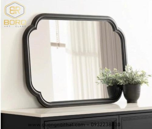 Gương trang trí, gương  khung gỗ tự nhiên bản soi CNC160, kích thước 60*90cm