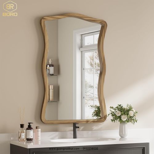 Gương treo tường gợn sóng, gương trang trí, gương trang điểm CNC162, kích thước 60*90 cm