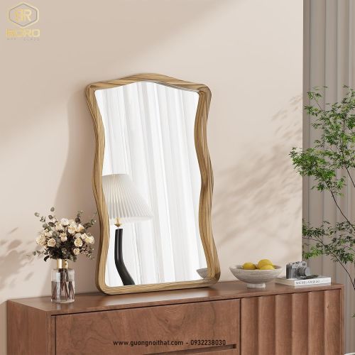 Gương treo tường gợn sóng, gương trang trí, gương trang điểm CNC162, kích thước 60*90 cm