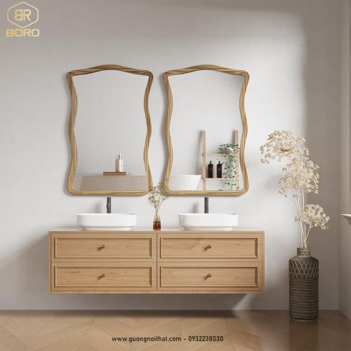 Gương treo tường gợn sóng, gương trang trí, gương trang điểm CNC162, kích thước 60*90 cm