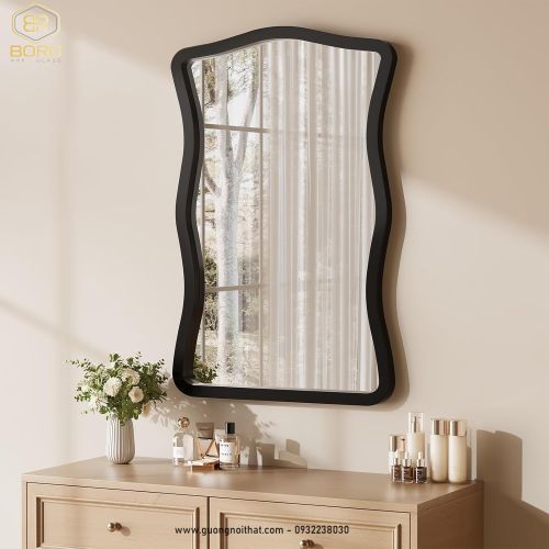 Gương treo tường gợn sóng, gương trang trí, gương trang điểm CNC162, kích thước 60*90 cm