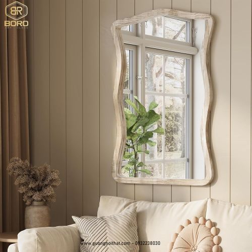 Gương treo tường gợn sóng, gương trang trí, gương trang điểm CNC162, kích thước 60*90 cm