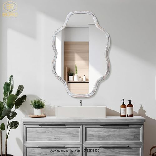 Gương trang điểm hình đám mây không đều cho phòng tắm, phòng ngủ, phòng khách, lối vào CNC163, kích thước 60*90 cm