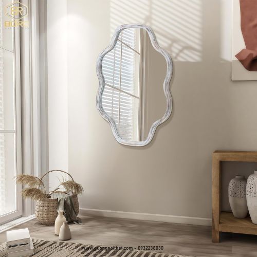 Gương trang điểm hình đám mây không đều cho phòng tắm, phòng ngủ, phòng khách, lối vào CNC163, kích thước 60*90 cm