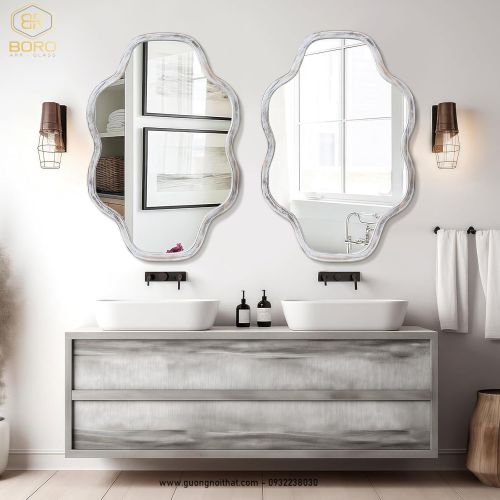 Gương trang điểm hình đám mây không đều cho phòng tắm, phòng ngủ, phòng khách, lối vào CNC163, kích thước 60*90 cm