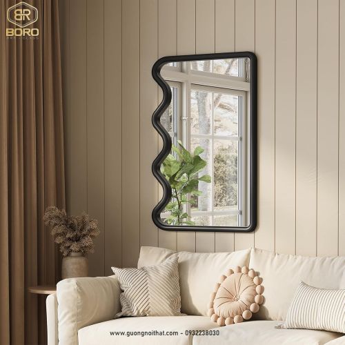 Gương treo tường gợn sóng, gương trang trí, gương trang điểm CNC164, kích thước 60*90 cm