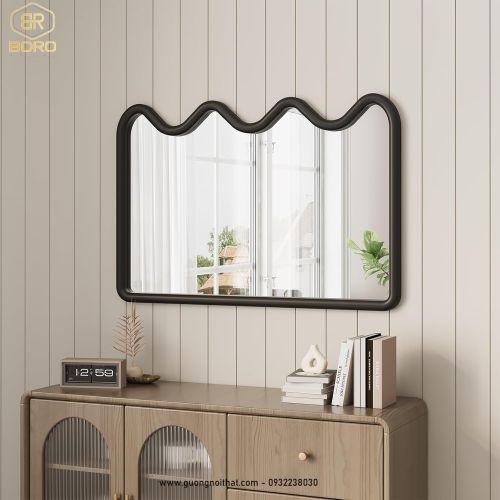 Gương treo tường gợn sóng, gương trang trí, gương trang điểm CNC164, kích thước 60*90 cm