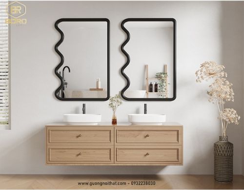 Gương treo tường gợn sóng, gương trang trí, gương trang điểm CNC164, kích thước 60*90 cm