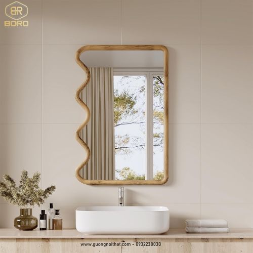 Gương treo tường gợn sóng, gương trang trí, gương trang điểm CNC164, kích thước 60*90 cm