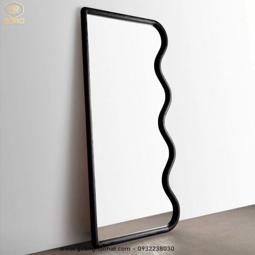 Gương toàn thân viền gỗ lượn sóng, gương phòng khách toàn thân CNC168, kích thước 60*160cm