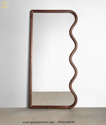 Gương toàn thân viền gỗ lượn sóng, gương phòng khách toàn thân CNC168, kích thước 60*160cm