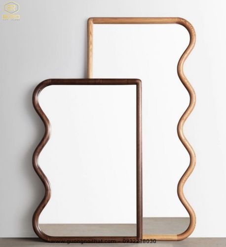Gương toàn thân viền gỗ lượn sóng, gương phòng khách toàn thân CNC168, kích thước 60*160cm