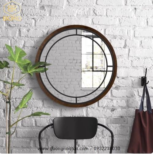 Gương tròn treo tường kiểu cổ điển dùng cho phòng tắm, phòng ngủ, phòng trang điểm, phòng khách CNC169, kích thước 60*60 cm