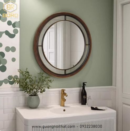 Gương tròn treo tường kiểu cổ điển dùng cho phòng tắm, phòng ngủ, phòng trang điểm, phòng khách CNC169, kích thước 60*60 cm