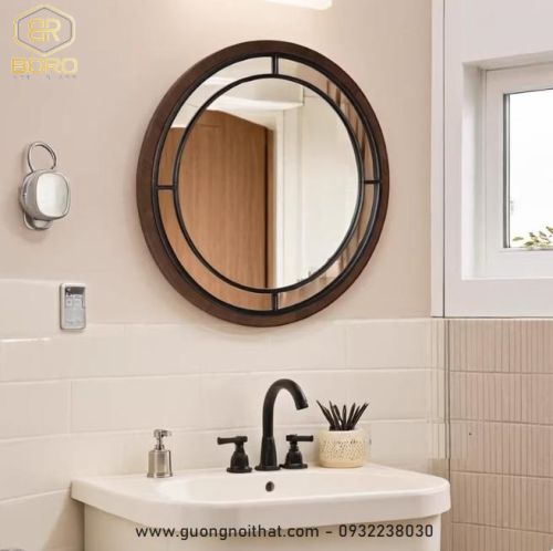 Gương tròn treo tường kiểu cổ điển dùng cho phòng tắm, phòng ngủ, phòng trang điểm, phòng khách CNC169, kích thước 60*60 cm