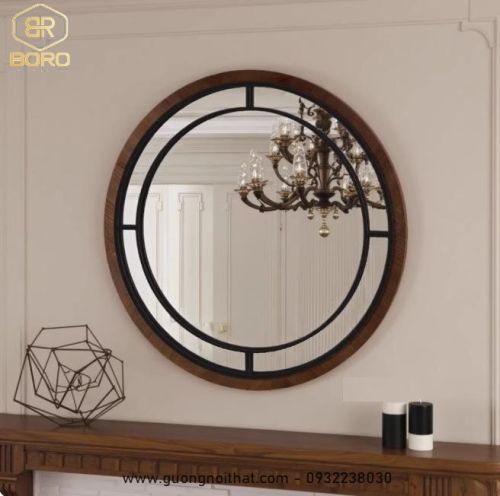 Gương tròn treo tường kiểu cổ điển dùng cho phòng tắm, phòng ngủ, phòng trang điểm, phòng khách CNC169, kích thước 60*60 cm