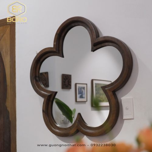 Gương hoa mai, Gương trang trí phong cách mộc mạc CNC170, kích thước 80*80 cm