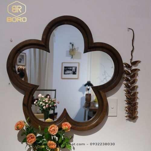 Gương hoa mai, Gương trang trí phong cách mộc mạc CNC170, kích thước 80*80 cm