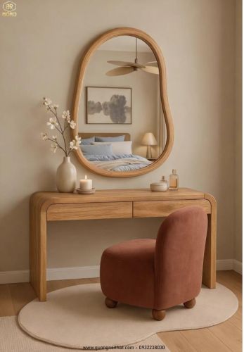 Gương trang trí phòng tắm kiểu Mỹ cổ điển tối giản, gương khung gỗ CNC174, kích thước 60*90cm