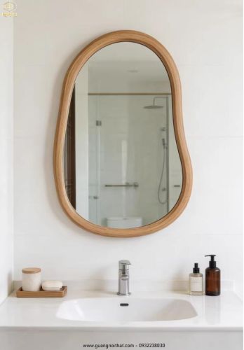 Gương trang trí phòng tắm kiểu Mỹ cổ điển tối giản, gương khung gỗ CNC174, kích thước 60*90cm