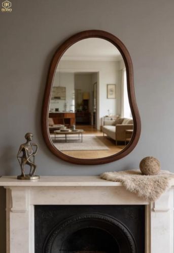 Gương trang trí phòng tắm kiểu Mỹ cổ điển tối giản, gương khung gỗ CNC174, kích thước 60*90cm