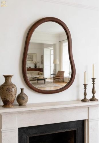 Gương trang trí phòng tắm kiểu Mỹ cổ điển tối giản, gương khung gỗ CNC174, kích thước 60*90cm