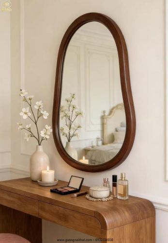 Gương trang trí phòng tắm kiểu Mỹ cổ điển tối giản, gương khung gỗ CNC174, kích thước 60*90cm