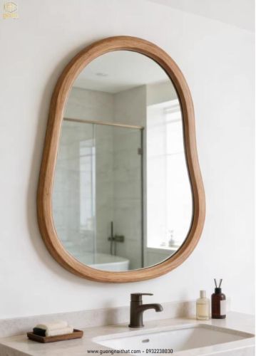 Gương trang trí phòng tắm kiểu Mỹ cổ điển tối giản, gương khung gỗ CNC174, kích thước 60*90cm